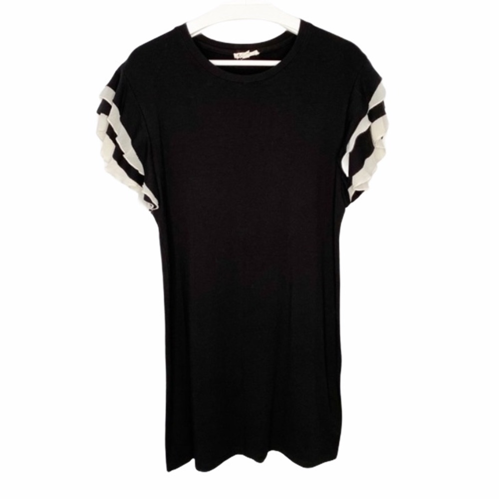 JANE & DELANCEY Black Ponte Knit Dress Ruffle Sleeves M
